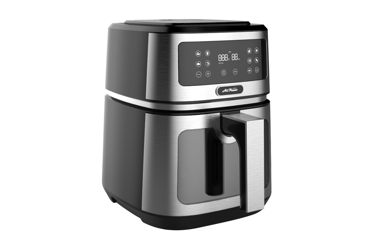 YAF-50Q12 Airfryer, multifunctioneel, touchscreen, transparant venster, tijd- en temperatuurweergave